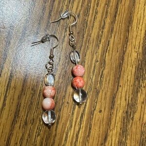 Elegant Coral and Clear Beaded Earrings, homemade by Loop & Ladder